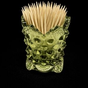 Vintage Feton / Habnail Green Glass Toothpick Holder. No Chips
